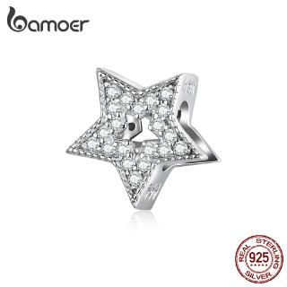Bamoer Brilhante Estrela Charme Fit Para Pulseiras Originais Diy Prata Esterlina 925