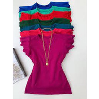 Kit 5 Blusas feminina canelada com babado Blusinha