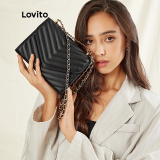 Lovito Bolsa Quadrada Com Aba Elegante Padrão Chevron Acolchoada Clássica L30BA01 (Marrom/Azul Claro/Preto)