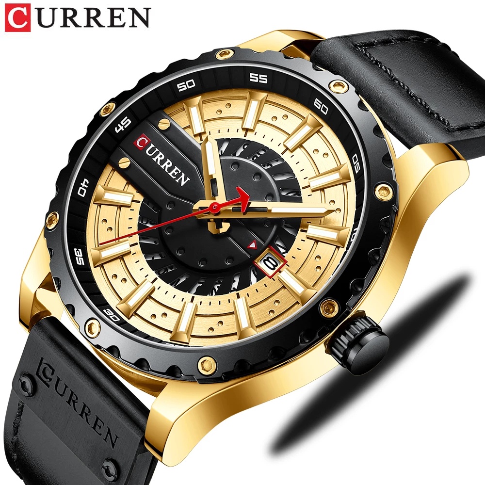 CURREN Relógio De Pulso Masculino À Prova D'água Com Pulseira De Couro Para Esportes Militares 8374 XA - Watches