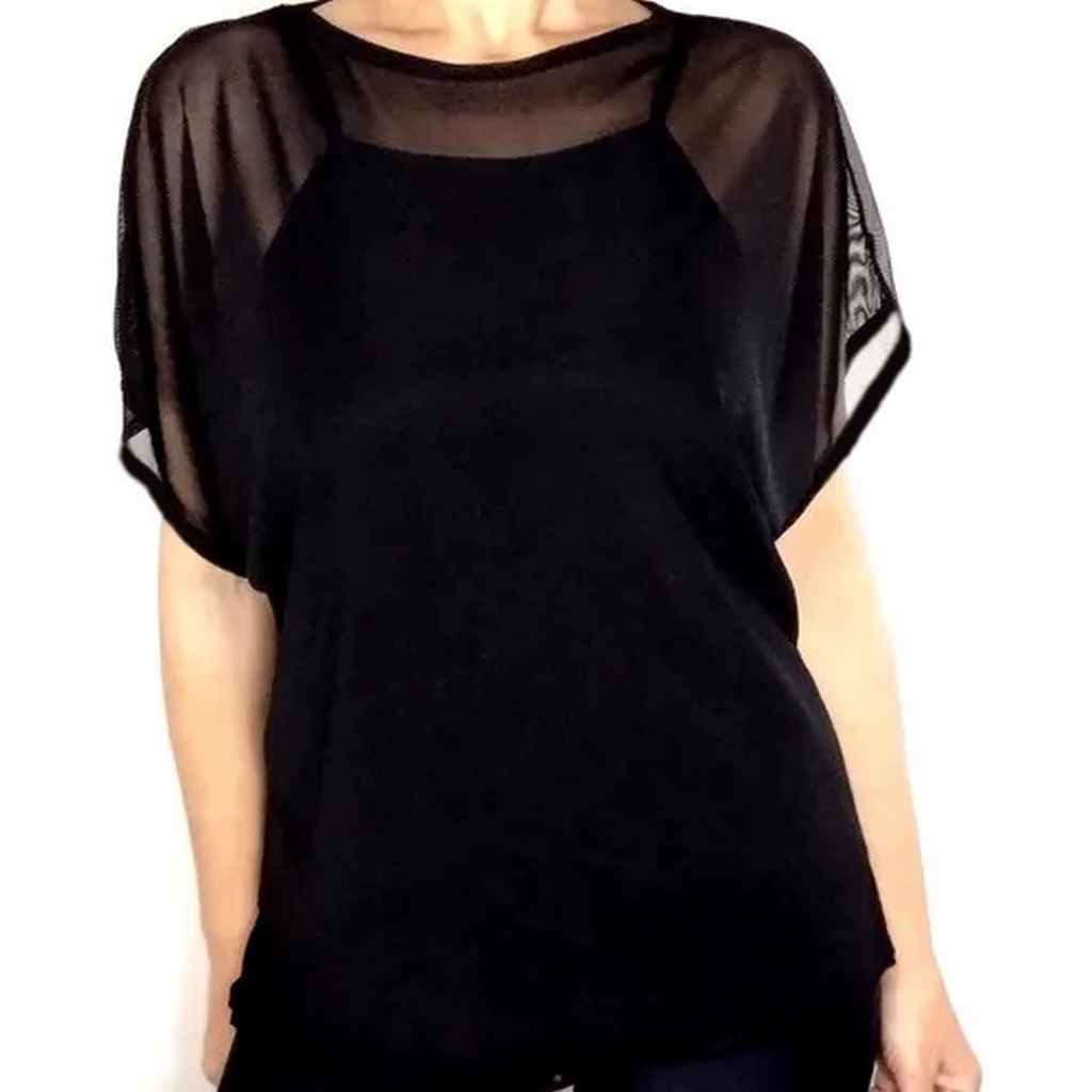 Blusa Tule Transparente Soltinha Manga Curta Academia ou Moda Casual - P ao GG