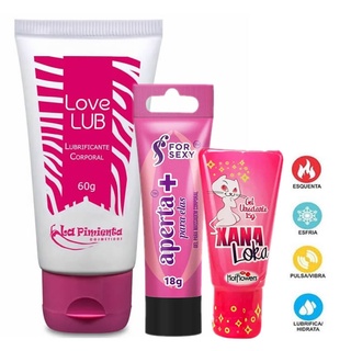 KIT Gel Lubrificante Intimo LOVE LUB + Excitante XANA LOKA + Gel Adstringente Aperta Mais SEXY SHOP