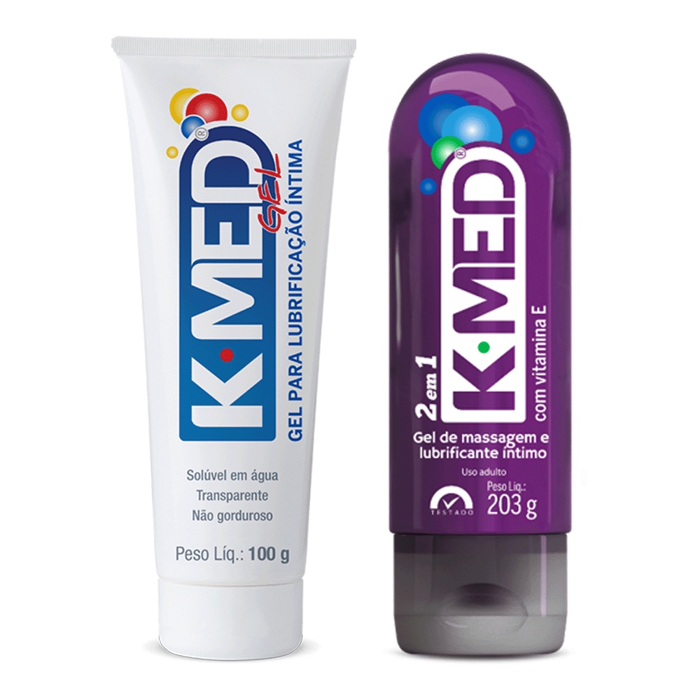 Kit com 1 K-Med Gel Lubrificante Íntimo 100g  e K-Med 2 em 1 Gel lubrificante Íntimo 200g