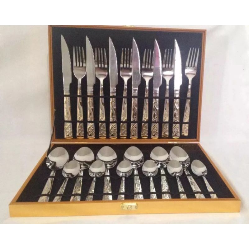 FAQUEIRO TALHERES INOX24 PEÇAS COM DETALHES DOURADO / PRATA +MALETA cozinha
