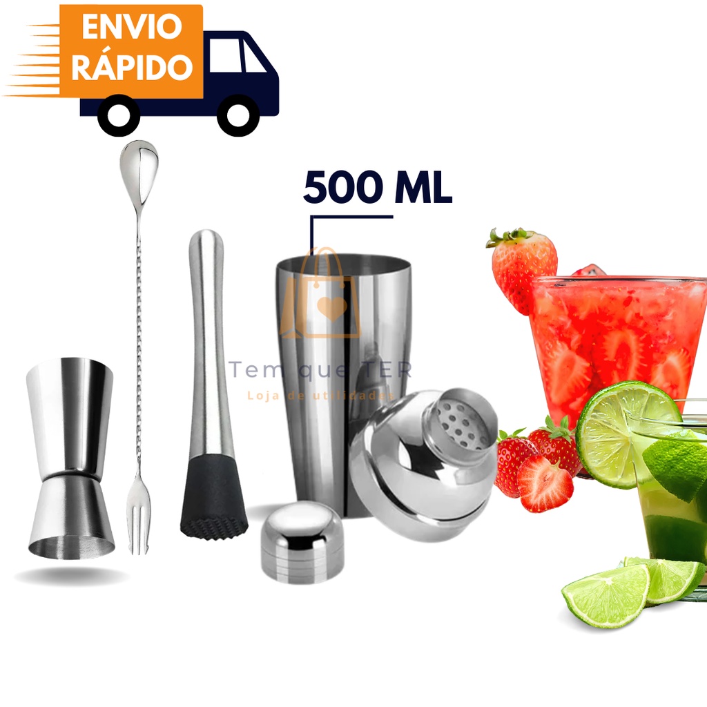 Kit Combo Bar Coqueteleira 500 ml para Barman Bartender Caipirinha e ...