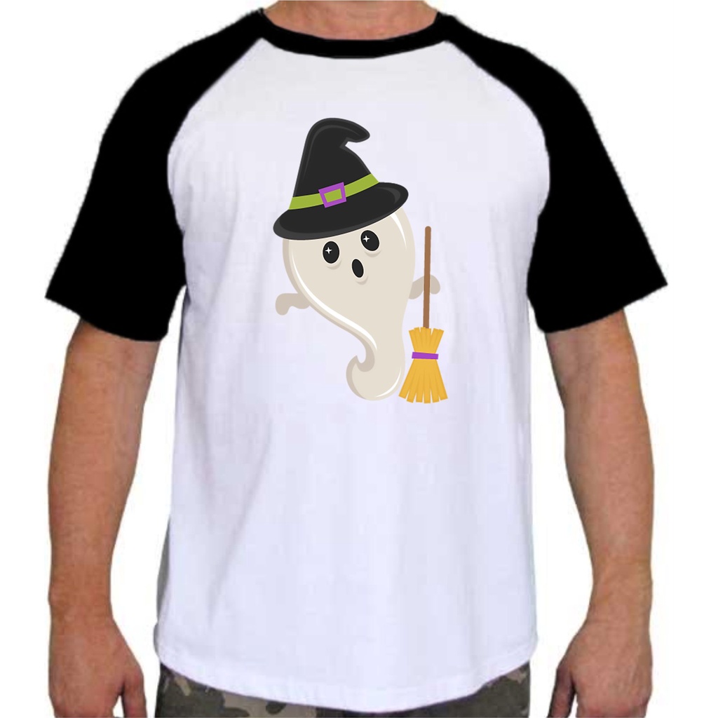 Camiseta Raglan Unissex ou Baby Look Raglan Estampa Halloween Fantasma Bruxinho 50