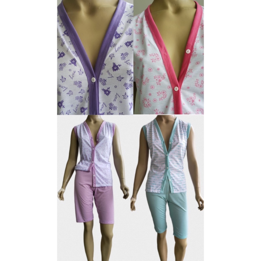 kIT 02 Pijamas 098 Pescador Aberto Sem Manga Amamentação Pós Parto e Pós Cirúrgico