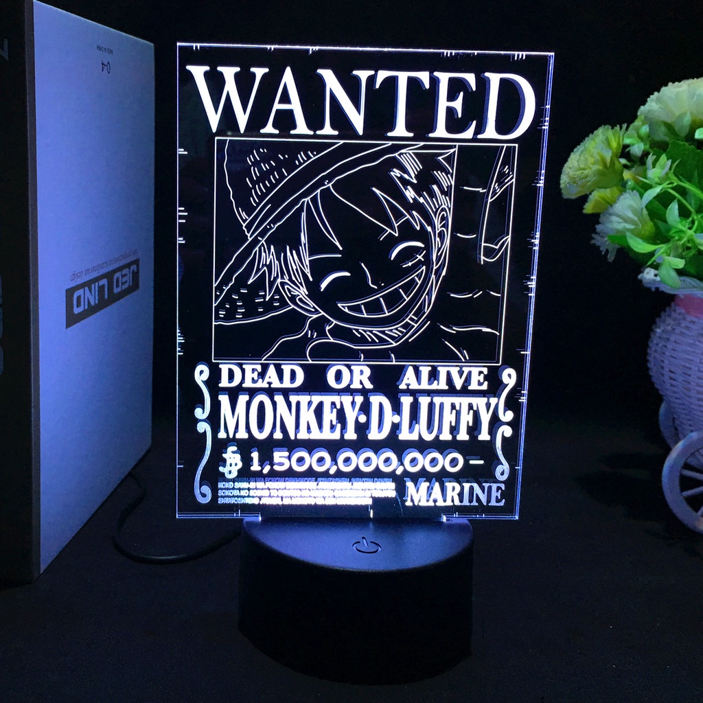 Anime One Piece Monkey D. Luffy Luminária LED 3D Noturna Presente e Decoração