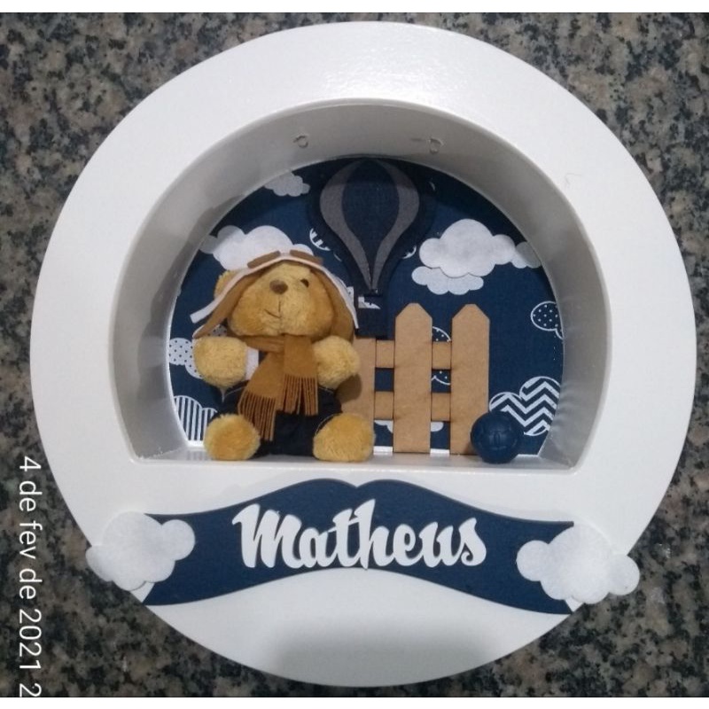 enfeite de porta maternidade  nicho urso aviador azul marinho