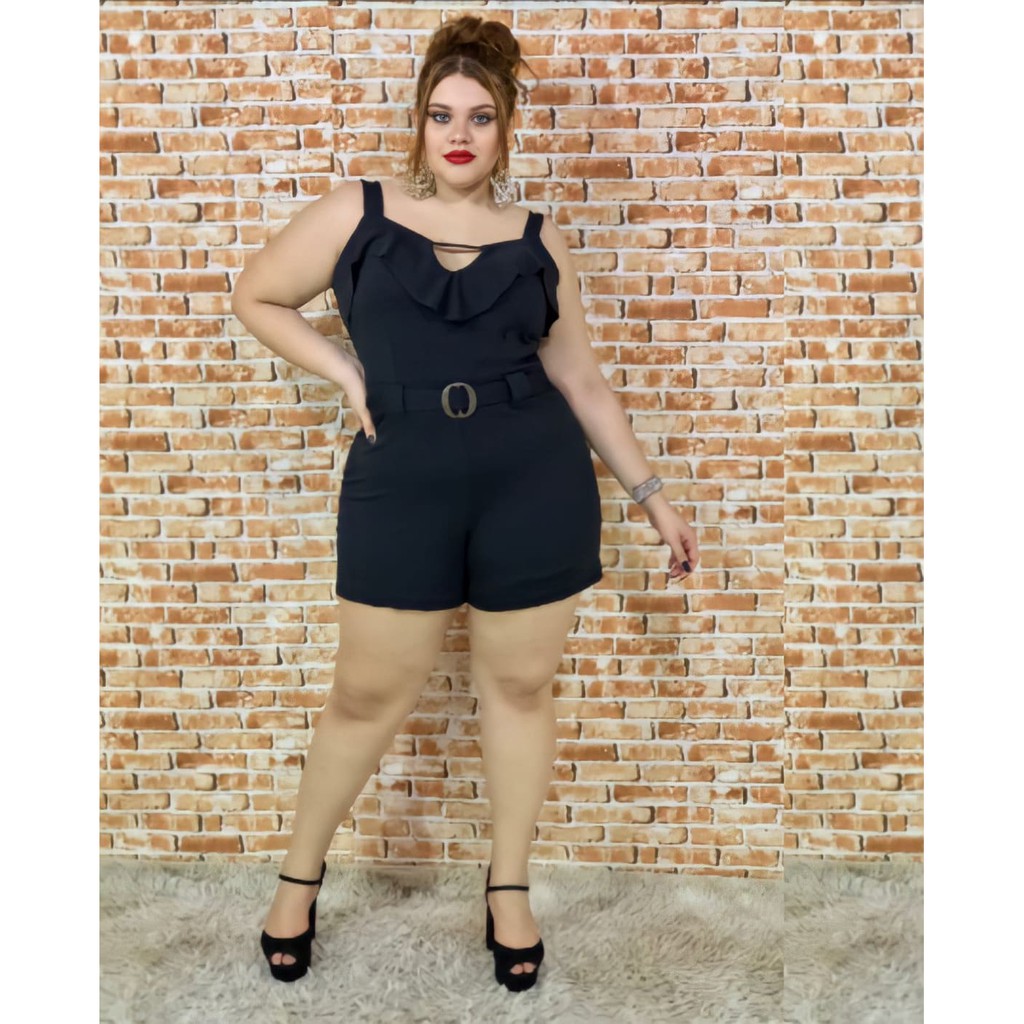 Macaquinho Feminino Com Cinto Embutido Plus Size 46 A 54