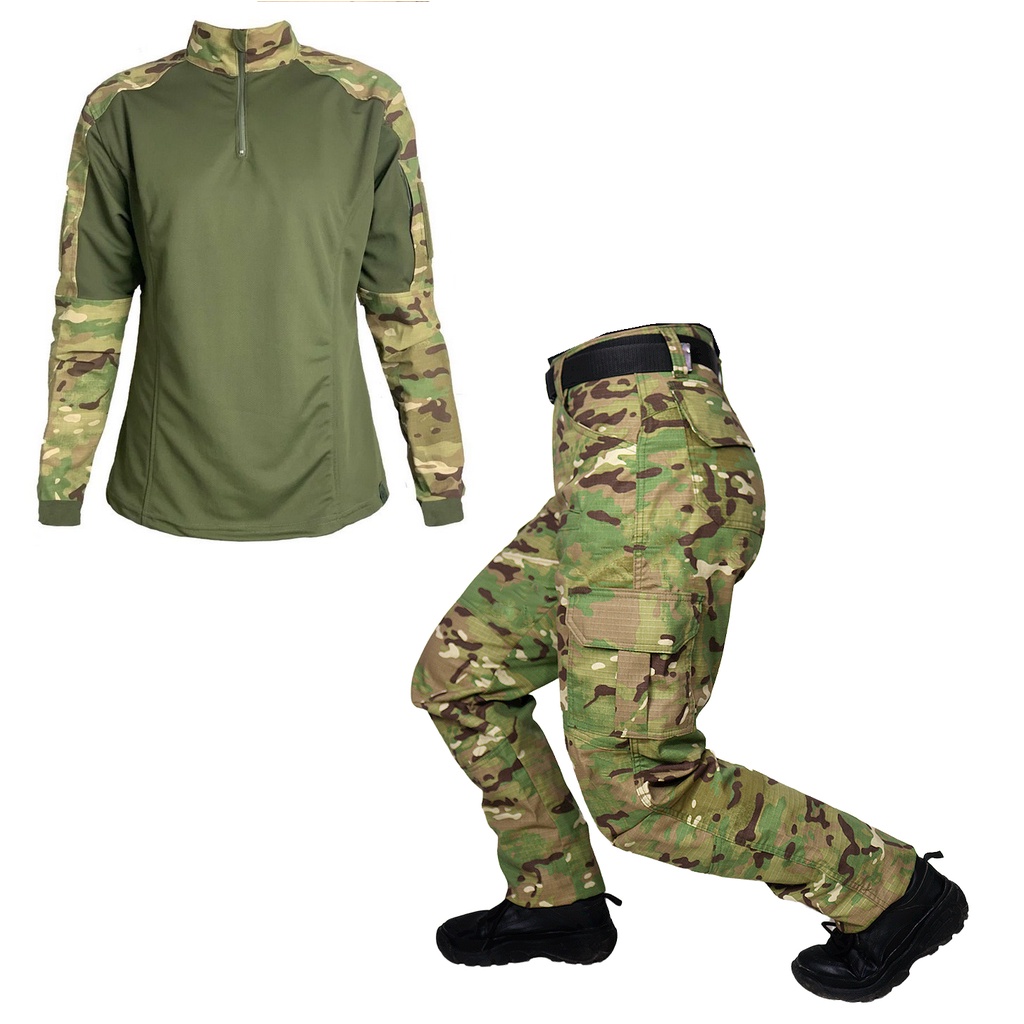 Farda (Calça Combat + Combat Shirt Feminina) Militar Tática Ripstop Bélica Multicam