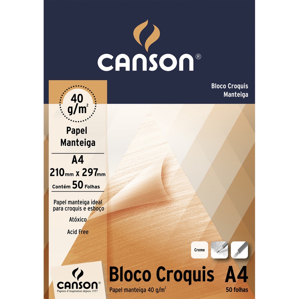 BLOCO CROQUIS MANTEIGA A4 50 FLS 40G CREME CANSON