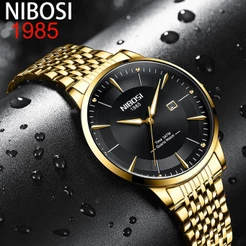 NIBOSI Mens Relógios De Luxo Relógio De Ouro Homens Data Automática Relógio De Quartzo Calendário Luminoso De Masculino