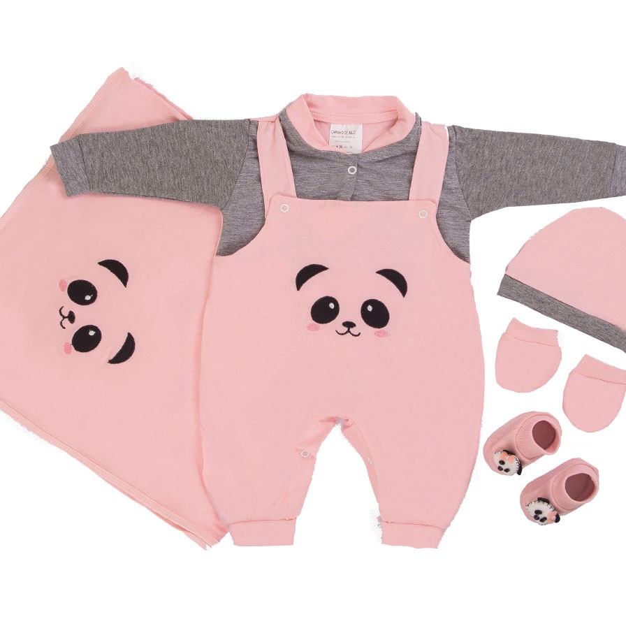 Saída de Maternidade Menina Panda Rosa + Sapatinho