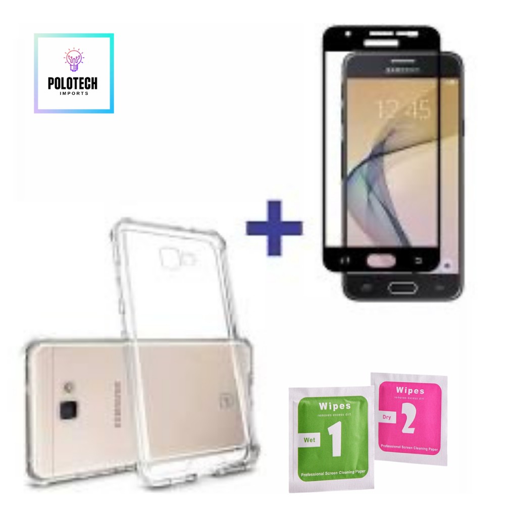 Kit Capa Capinha Samsung J7 Prime + Película vidro 3D / 5D - Capa Case Celular Transparente Bordas Antiqueda choque