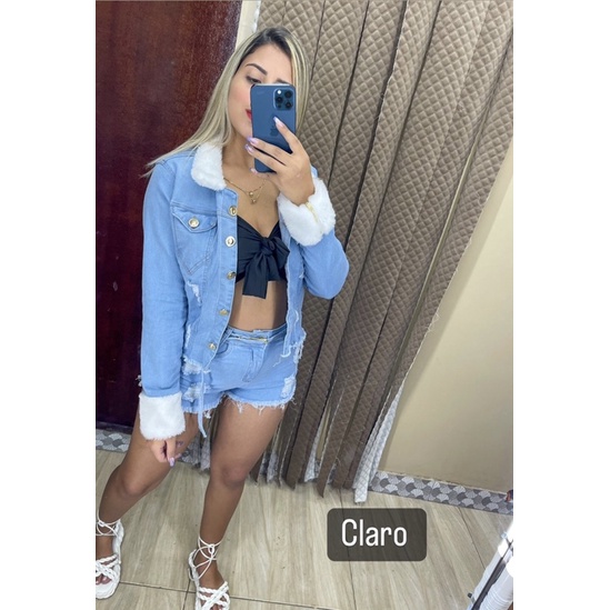 jaqueta jeans com pelinho em Oferta na Shopee