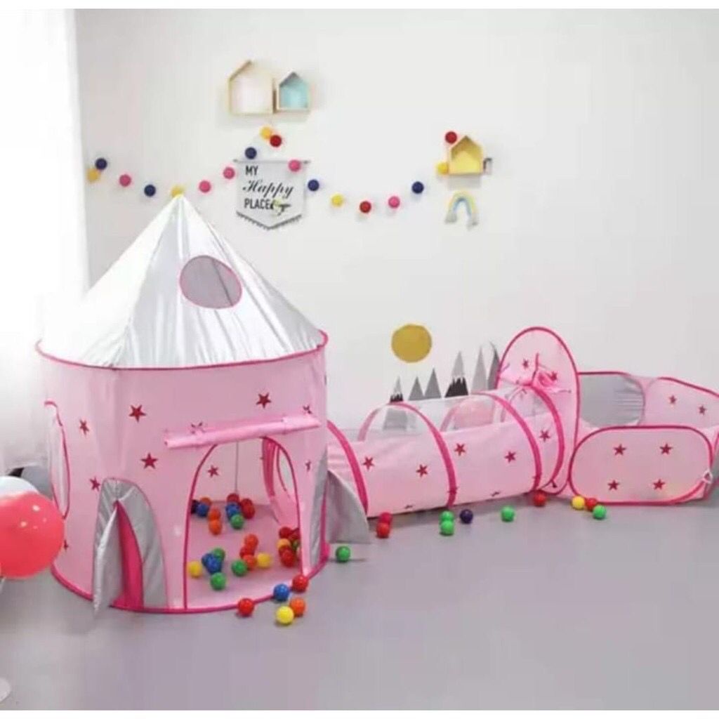 Barraca 3 em 1 Infantil Dobrável Piquenique das Princesas 3x1 Toca Tunel ENVIA RAPITAO