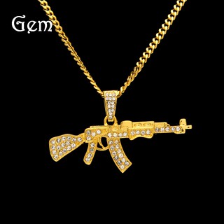 Gu Meng Colar Pingente De Hip Hop Ak47 Arma Diamante Mini Tom Gun Asg Rifle Pingente De Super Jóias De Personalidade