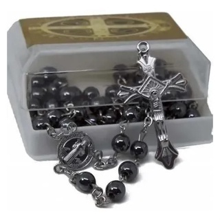 Terço De São Bento Feito De Metal Hematita Com Caixa em Oferta na Shopee