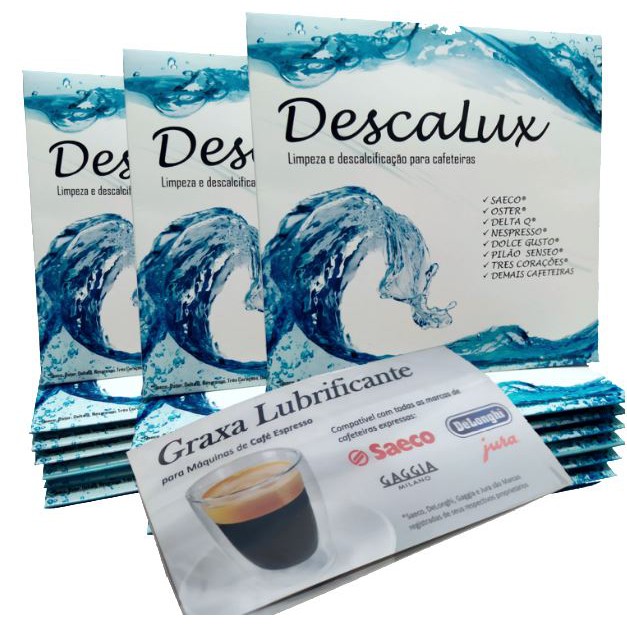 Kit 03 Descalcificante + 01 Graxa Limpeza Cafeteira compatível Saeco Gaggia Jura DeLonghi e outras