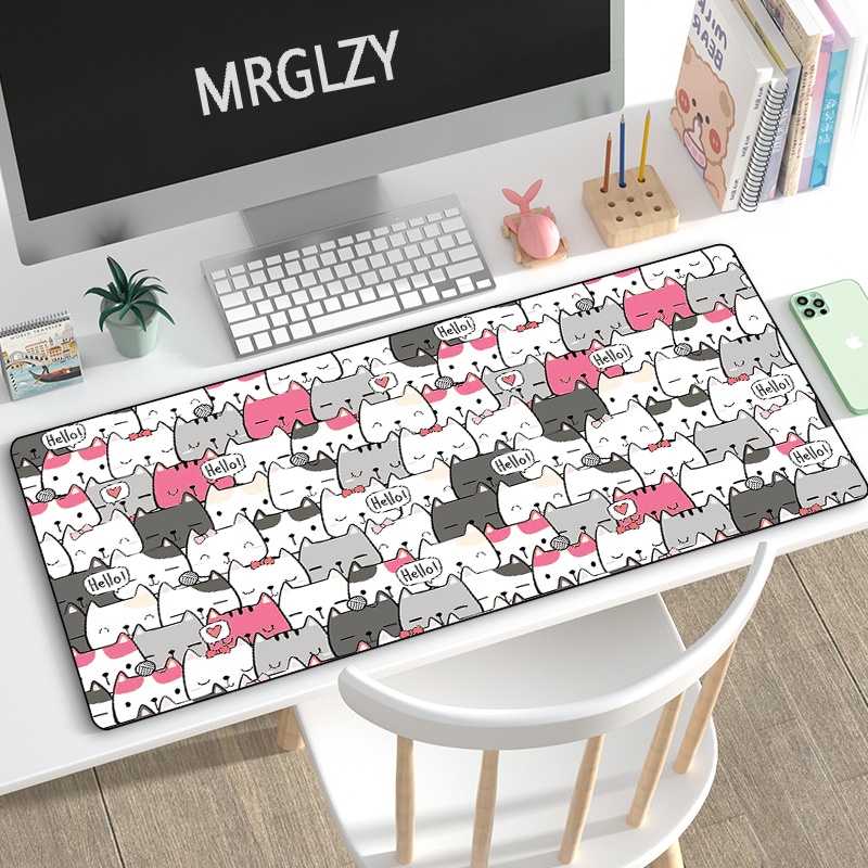 Tapete de mesa Kawaii fofo gato dormindo mouse pad para jogos desenho  animado gato teclado mouse pad para computador laptop almofadas de mesa de  couro antiderrapante (gato laranja sem bola) : 