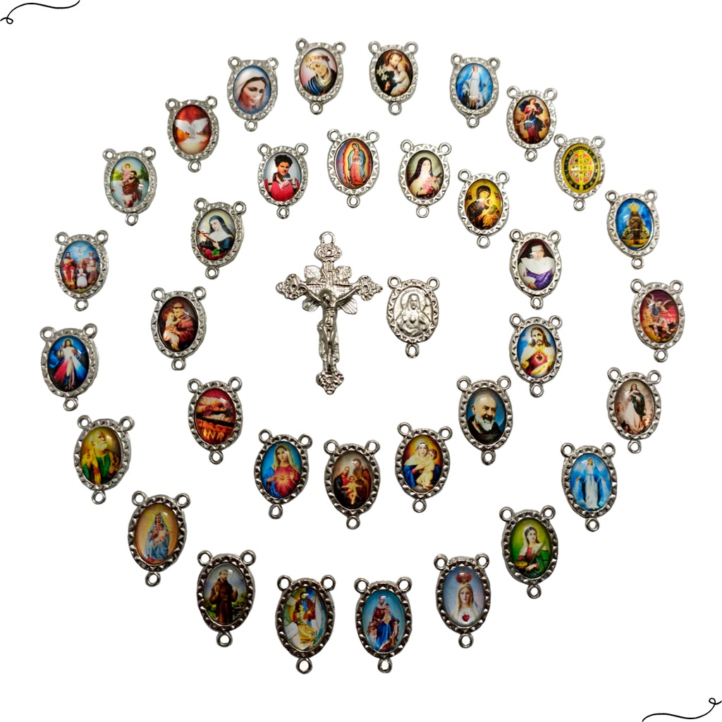 25 Crucifixos + 25 Entremeios Resinados Uma Face Para Terço Prata/ Níquel Promoção em Oferta na Shopee