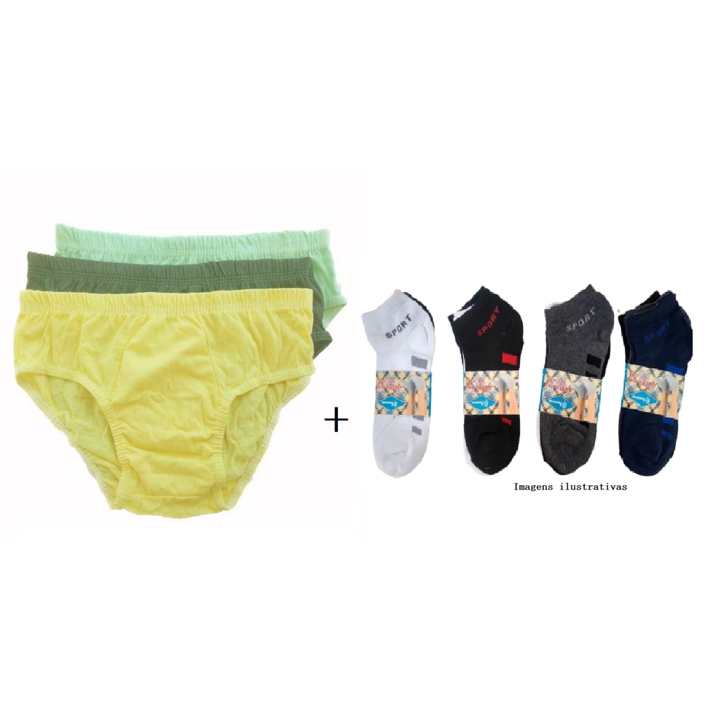 10 Cuecas Crianças Meninos Infantil Juvenil 100% Algodão + 6 pares de meia Infantil Juvenil
