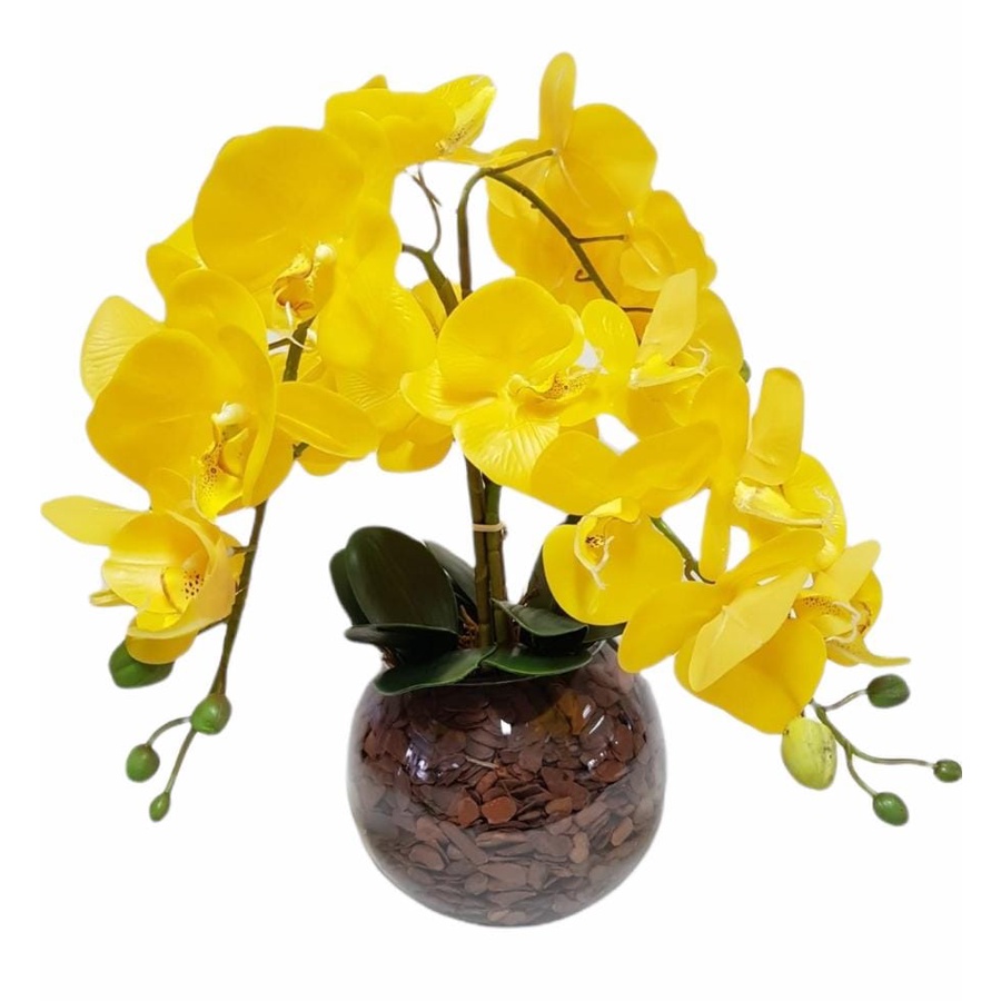 Arranjo De Orquídeas Amarelas Flores Artificiais + Vaso Vidro Decoração  Mesa Casa | Shopee Brasil
