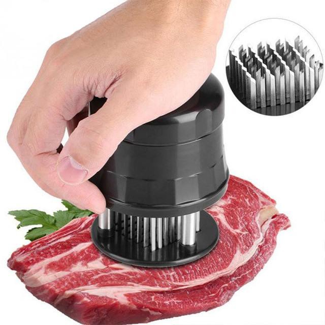 Amaciador Batedor De Carne Bife Com Furador Manual Aço Inox 31 lâminas