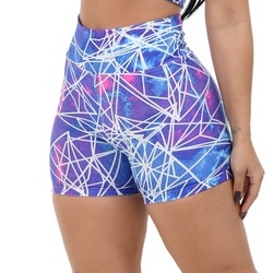 Short Suplex Academia Bermuda Feminino Fitness Estampado Cós Alto Meia Coxa Tecido de Alta Compreensão