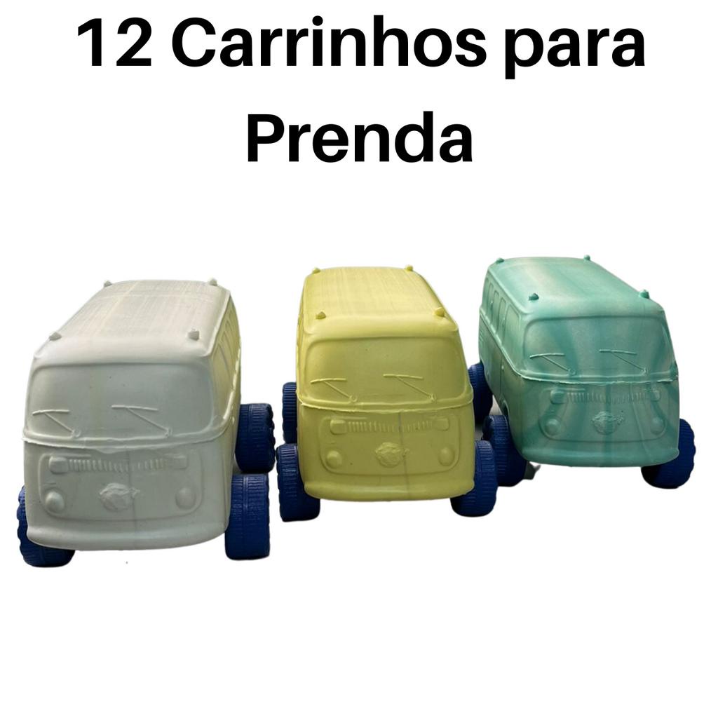 12 Carrinhos Carros Kombi Plastico Bolha para Prendas e Lembancinha e Colecionador Cores Sortidas