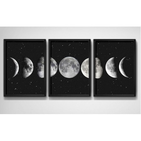 Kit Quadros Decorativos Mosaico 3 Peças Trio Fases da Lua Astronauta Estrela Satélite Natural Planeta Terra Arte Minimalista em Oferta na Shopee