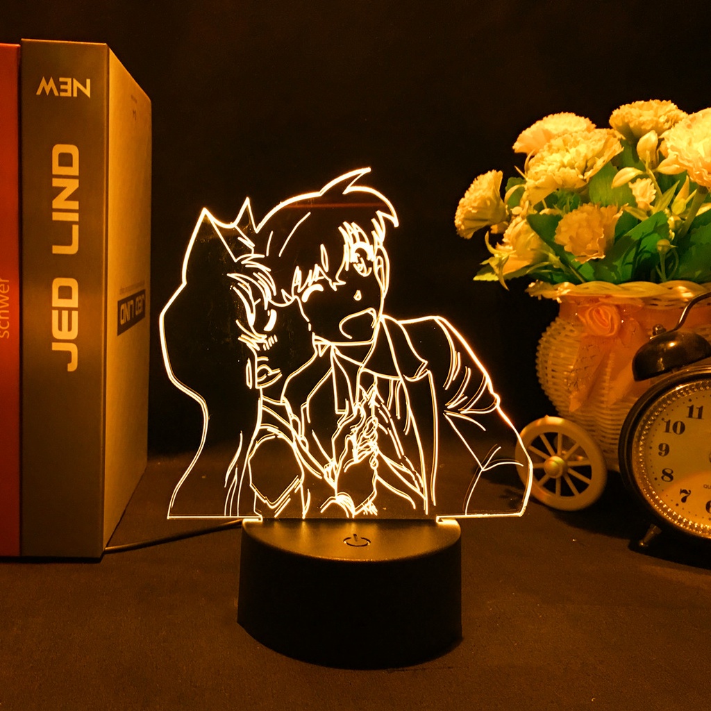 Anime Detective Conan Led Luz Noturna Jimmy Kudo Mouri Ran Suporte Acrílico Modelo 3d Lâmpada Colorida Para Decoração