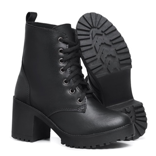 Bota Feminina Cano Baixo Tratorada Salto Grosso Confortável em Oferta na Shopee
