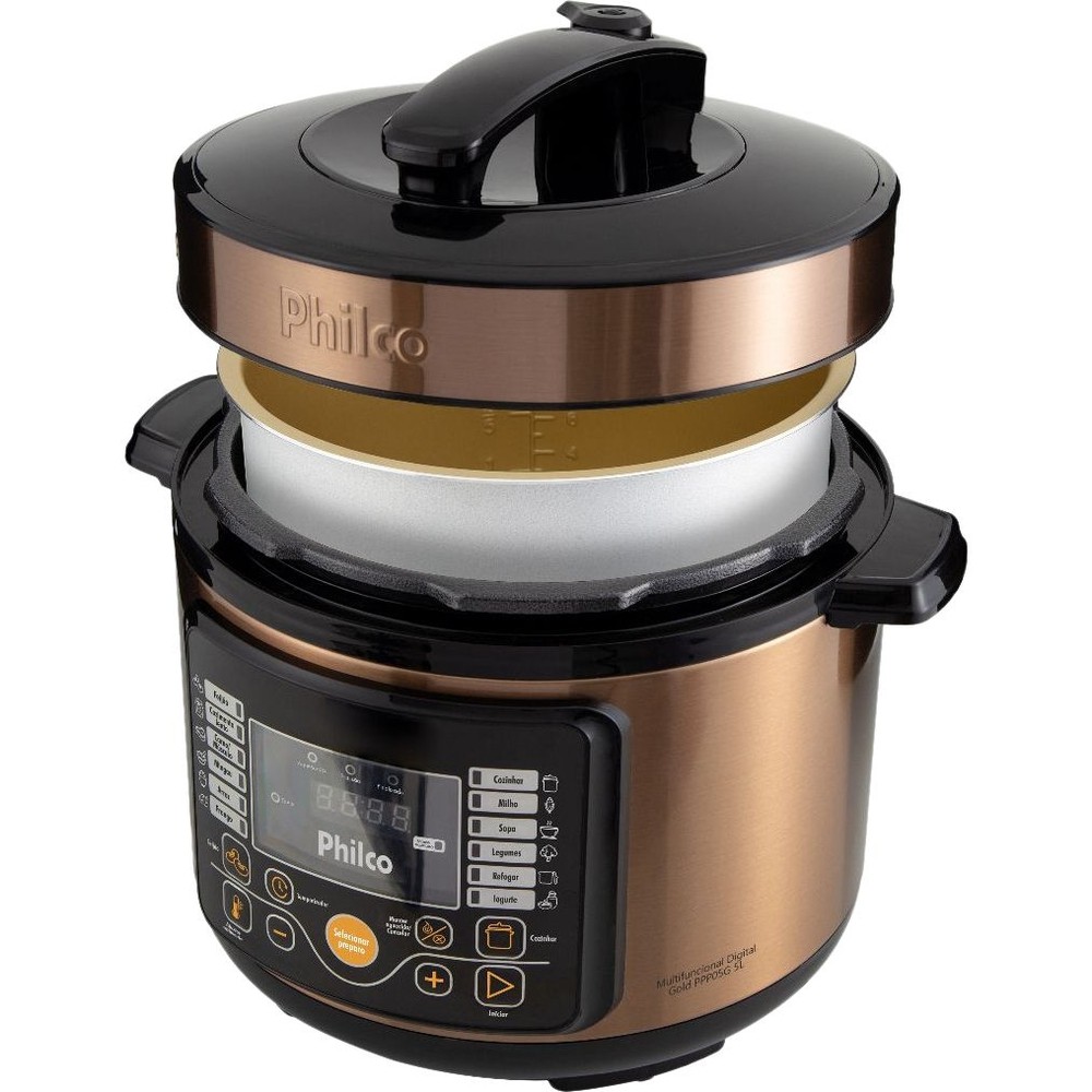 Detalhes do Panela De Pressão Elétrica Philco 5L Multifuncional Digital 15 Funções Gold