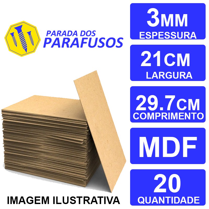 20 Placa Quadro Chapa Mdf Cru 2,5mm A4 21x29,7 Artesanato - Parada dos Parafusos