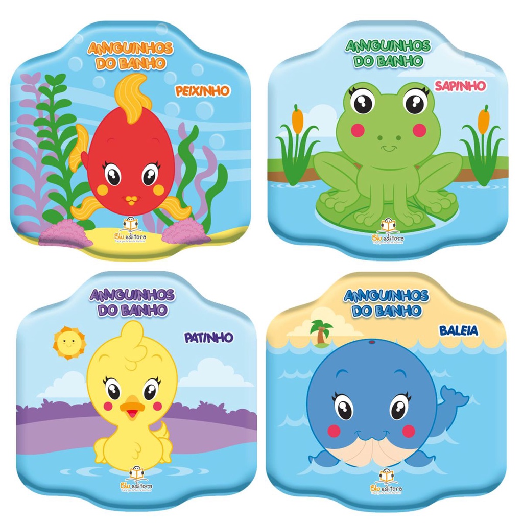 Livro de Banho Infantil 1un. Bebê Livrinho Impermeável Baby Colorido Patinho Peixinho Baleia Sapinho