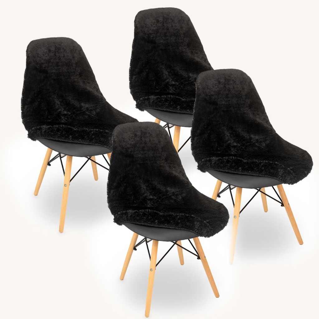 Kit Capa Cadeira Eames Eiffel Pelo Curto: Preta 4 Peças pelinho decoracao presente penteadeira jantar escritorio quarto
