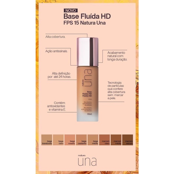 Base Fluida HD Natura Una 30ml Original Várias Cores- Translúcido Bege,  Claro Médio, Castanho, Rosado Marrom | Shopee Brasil