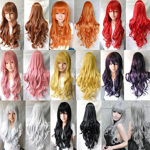 Peruca Feminina Longa Ondulada/Cabelo Ondulado Colorido/Popular/Perma-long/Cosplay