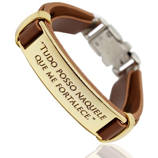 Pulseira Couro Legitimo Tudo Posso Naquele Que Me Fortalece