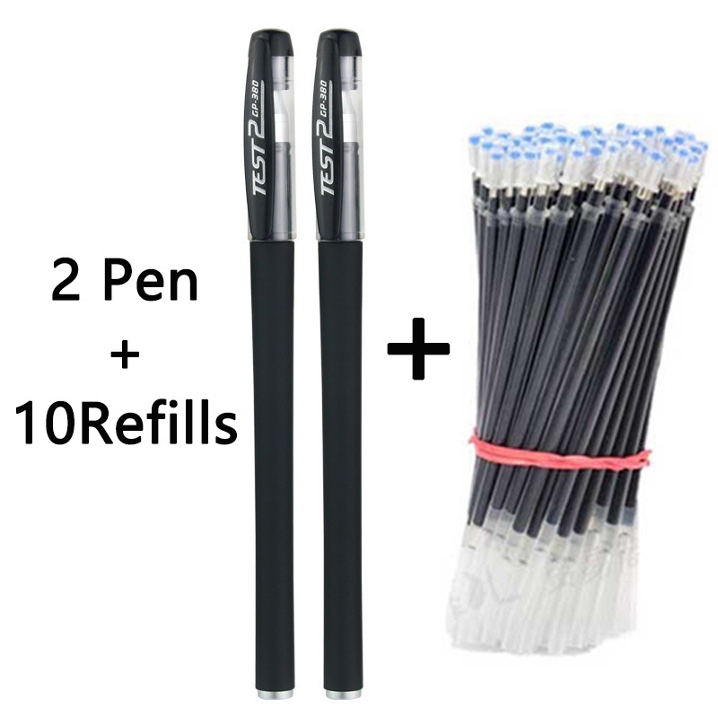Conjunto De Canetas De Gel 2 + 10 Recargas Esferográfica Preto/Azul/Vermelho Tinta Escritório Escola Ponto Fino Recarreg em Oferta na Shopee