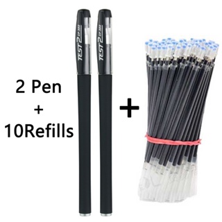 Conjunto De Canetas De Gel 2 + 10 Recargas Esferográfica Preto/Azul/Vermelho Tinta Escritório Escola Ponto Fino Recarreg em Oferta na Shopee