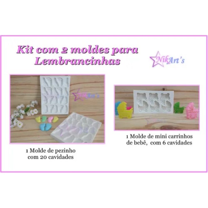Kit com 1 molde Pezinho 20 cav. Mais 1 molde, Carrinho 6 Cav. (Molde, forma de Silicone)