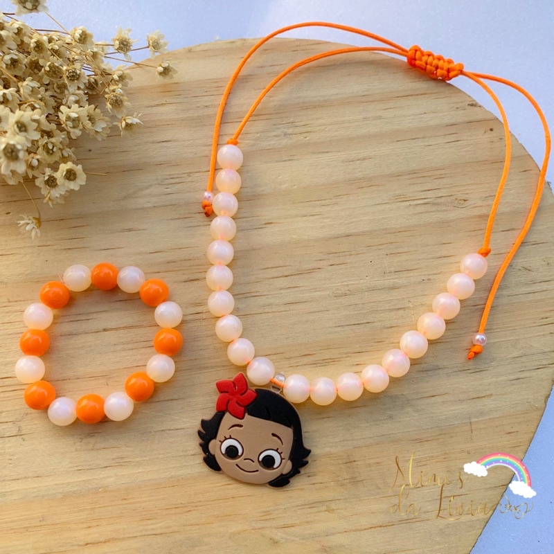 kit colar e pulseira Moana baby para bebê menina/Moana Princesa Jasmine Acessório Infantil