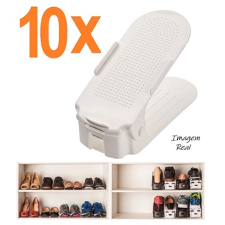 Kit 10 Organizadores de sapato, saltos e tênis com regulagem de altura - Branco em Oferta na Shopee