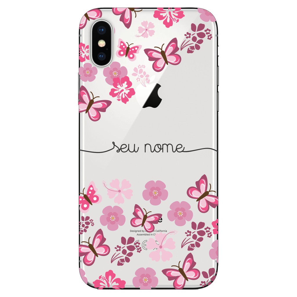 Capinha Anti Impacto Personalizada iPhone X / Xs  - Flores e Borboletas com nome