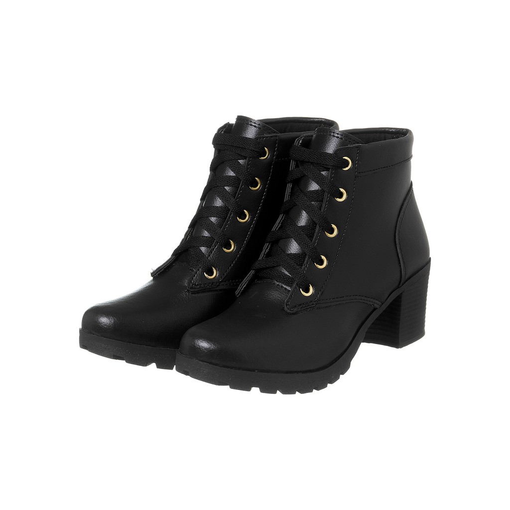 Coturno Botinha Sintético Cano Curto Saltinho Feminino Macia