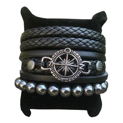 Pulseira Masculina Feminina Couro Pedra Bússola Kit 3 Peças em Oferta na Shopee