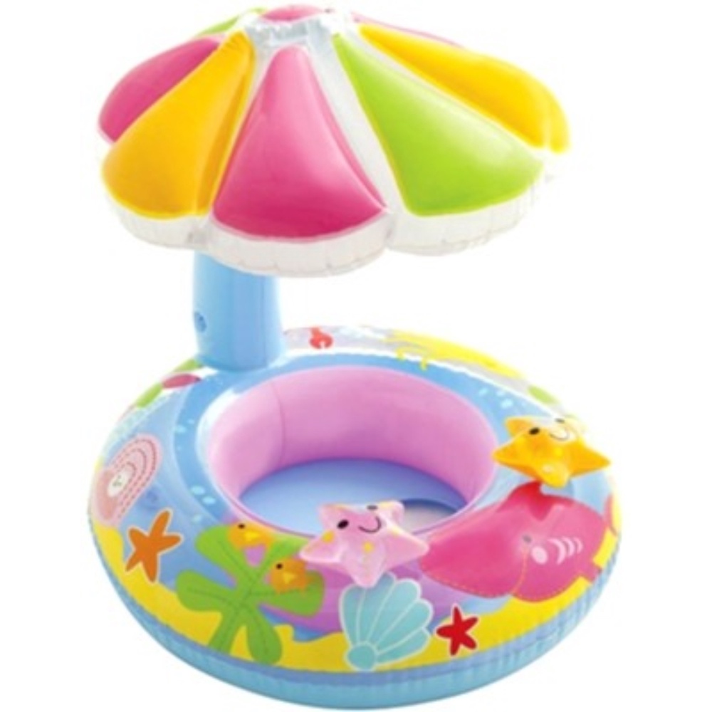 Bóia Bote Inflavel Bebe Toldo Capota Solar Infantil colorido